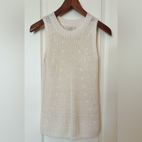LOFT Ivory Sleeveless Cable Knit Sweater - Picture 2 of 6
